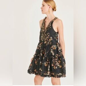 Secret Mission Boutique‎ Gray floral ruffled tiered Organic Cotton dress Medium